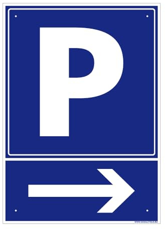 Signalétique.biz France - Panneau Parking Flèche À Droite Alu 2 Mm - 300 X 420 Mm Signalisation Rectangulaire Prépercée Avec Kit De Fixation Fabrication Française