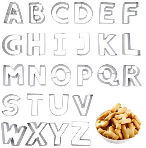 VKInman Lot de 26 emporte-pièces en acier inoxydable en forme de lettre de l'alphabet - Grande taille de 7,6 cm - Pour anniversaire, Noël, Nouvel An, vacances, décoration de fête - Convient pour