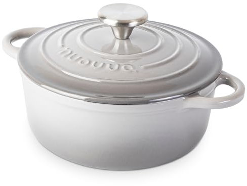 Casseruola in Ghisa Smaltata, Pentola Olandese Antiaderente con Coperchio, Induzione/Gas/Forno, Cottura Omogenea – 2.1 Liter 20cm Grigio – da Nuovva