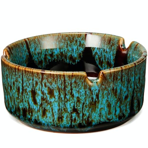 Ashtrays for Cigarettes, Portable Decorative Modern Ashtray for Home Office Indoor Outdoor Patio Use, Colored Ceramic Ashtrays Glossy, Fancy Cute Cool Ash Tray, Best Gift Idea. (1 pcs-Blue)