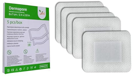Pansement adhésif VED Dermapore - Convient aux coupures et écorchures, aux ulcères de jambe diabétiques, aux ulcères de jambe veineux, aux petites escarres - Moyen, (6 x 7 cm (paquet de 5))