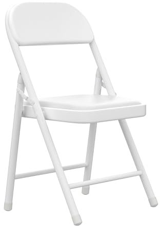 ARunThLana Bequemer Leder Klappstühle mit gepolstertem Kissen und Rückenlehne, gepolsterte Klappstuhl für Haus und Büro, Indoor- und Outdoor-Events (Weiß-dünnes Kissen, 1PC)