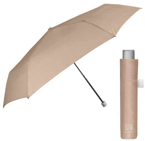 PERLETTI Ombrello Parasole Anti UV Pieghevole Super Compatto - Ombrello Pioggia Sole Piccolo da Viaggio Donna - Ombrellino Antivento Mini Extra Slim da Borsa Tascabile - Diametro 91 cm (Marrone)