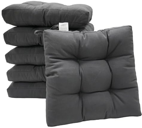 VISTE TU HOGAR, Pack 6 Coussins Chaise 40x40x5 cm, Effet Tridimensionnel, 100% Polyester, Idéal pour Salle à Manger, Terrasse, Salon et Restaurant, Couleur Gris Foncé, Fabriqué en Espagne