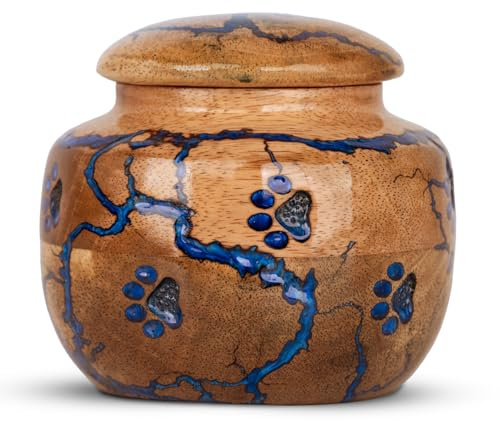 Wood Pet Urns for Dog/Cat Ashes - Small 10 Cu/in Resin Decorative Urn for Ashes for Dog, Urns for Cats - Pet Memorial Remembrance Box - Blue, Small
