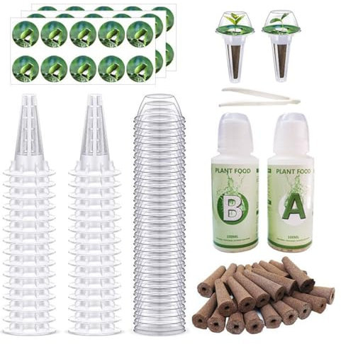 iKALULA 123 Stück Wachstumsschwämme, Ersatz-Zuchtschwämme mit A&B-Festnährstoff-Pflanzennahrung, Samen-Starter-Hülsen, Hydroponische Anzuchtsysteme Kit, Pflanzenschwamm für Haus Küche Labor