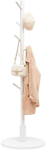 Yorbay Garderobenständer, Kleiderständer Massivholz, Garderobenständer in Baumform, Garderobe, 9 Haken für Jacken, Hüte, Taschen, für Flur, Schlafzimmer, Büro, Eingangsbereich, 179 cm, Weiß