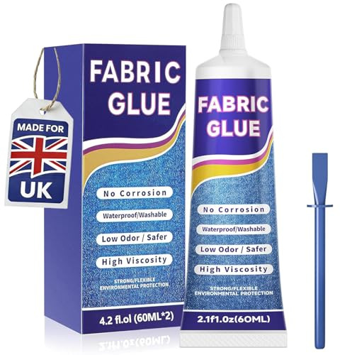 60ML Clothes Strong Fabric Glue - Extra Strong Glue for fabric Material Repairs Upholstery Badge Textile Felt Crafts Hemming Tape Carpet Patches DIY-Waterproof Soft Clear No-Sewing（1Pack）
