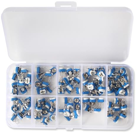 Yetaida 10 Values 100 Pcs Variable Resistor, 500 Ohm to 1M Ohm RM065 6mm Potentiometer Assortment Kit with Individual Compartment Plastic Box