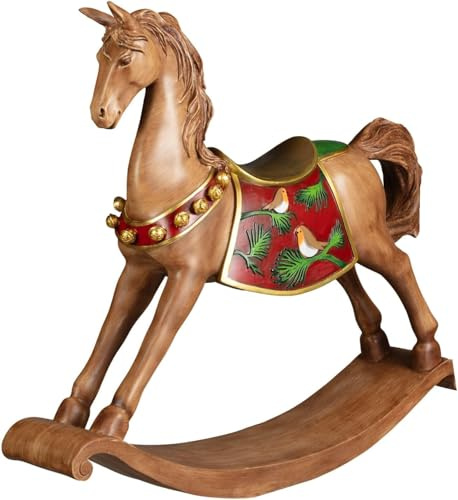 New Christmas Festive Folklore Traditional Wooden Rocking Horse 20CM – (BROWN) – WOODEN HORSE - Ideal For Any Space Around The Home – B01.