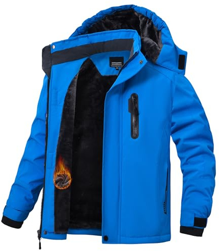 HotPoem Boys Winter Coat Jackets Snow Suit for Kids Cold Weather Fleece Warm Waterproof Insulated Softshell Ski Snowboard Jackets for Girls Windproof with Zip Pockets Hoode Royal Blue 14-16