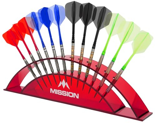 Mission Darts | Darts Station 12 | Holds 12 darts | Acrylic Darts Display Arc | Multiple Colours Available. (Red)