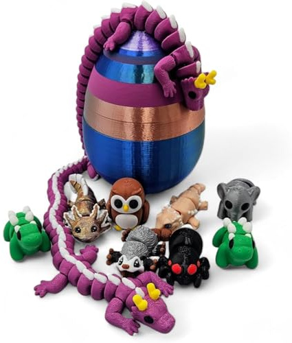 Paquetes de mini figuras misteriosas de animales – Figuras móviles impresas en 3D – Diseños únicos y divertidos, incluyendo huevo misterioso – Alivio del estrés (10 piezas)