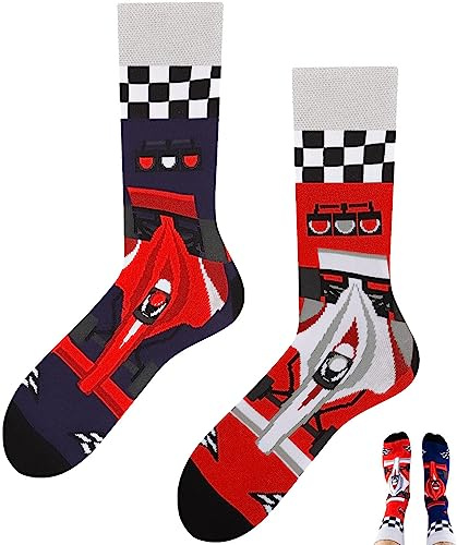 TODO COLOURS Calzini fantasia - Formula Fan - Calze divertenti - macchina, corsa, traguardo, velocità (35-38, Formula Fan)