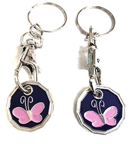 UK Phoenix Trolley Token New £1 Coin Shape 12 Sided Shopping Cart Key Ring Release Shop Locker Keychain (2 x Butterfly)