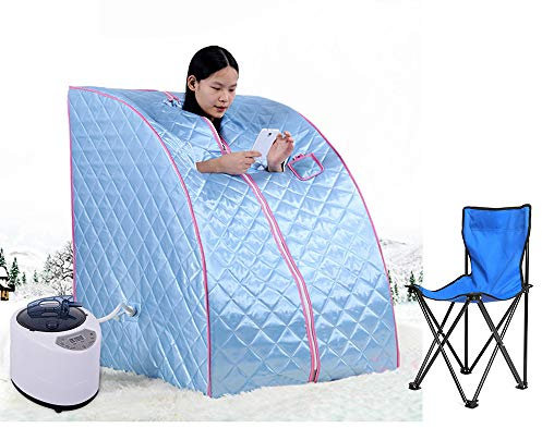 Sauna pliable cabine, Sauna infrarouge portable,Personal Spa at home Perspiration Perdre du poids avec le contrôleur de température à distance 98x80x70cm (Bleu)
