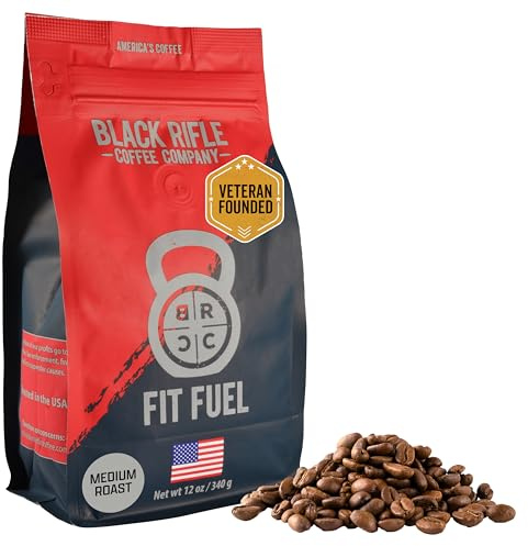 Black Rifle Coffee Company Fit Fuel, 12oz Bag, Whole Bean Medium Roast - Roasted Blend Made from Arabica Beans - Colombian & Brazilian Beans - Veteran Founded & American Made