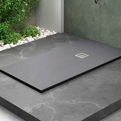 Plato de ducha Stone Coat - Carga Mineral con Resina recubierto de Gel Coat Válvula y Rejilla incluido. (70 x 100 cm, Gris Antracita)