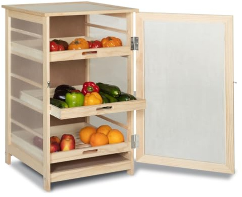 IDMarket - Obst- und Gemüseschale aus Holz VEGGE mit 3 herausnehmbaren Schubladen