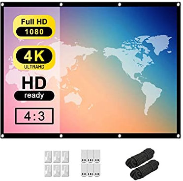 Tiardey 60 Inch 4:3 HD Projector Screen Indoor Outdoor Portable Foldable Screen Projector Movies Screen for Home Theater Support Double Sided Projection - Soft curtain