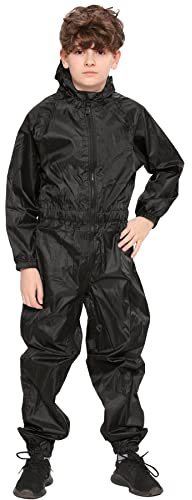 A2Z 4 Kids Flickor Pojkar Regnrock Barn Mode Puddle Kostymer Allt I Ett Vattentät Huva - Rainsuit 642 Black 13