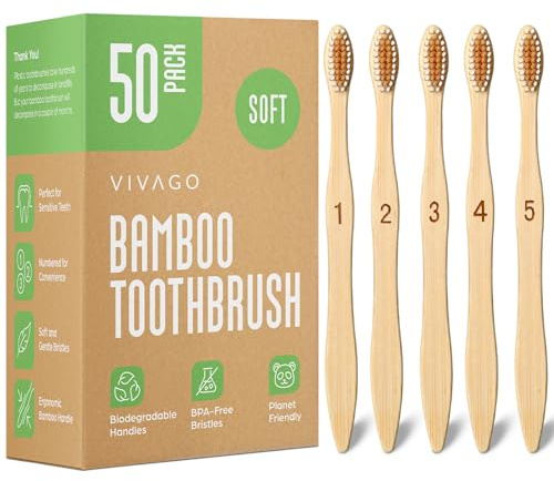 VIVAGO Bamboo Toothbrushes 50 Pack - Soft Bristles Toothbrushes for Adults