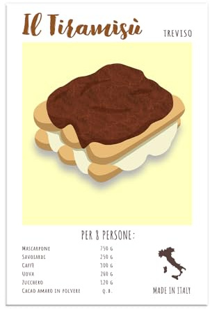 Vulfire Stampa da Parete Tiramisù, Dessert Dolce Ricetta, Idea Regalo Speciale, Arredamento Casa Salotto Ufficio Cucina, Poster in carta glossy premium (21x29.7)