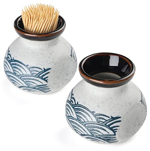 Ceramic Toothpick Holder Jar Set of 2 Toothpick Dispenser Container Cup for Holiday Dinner Table Centerpiece Decor (YQHS)