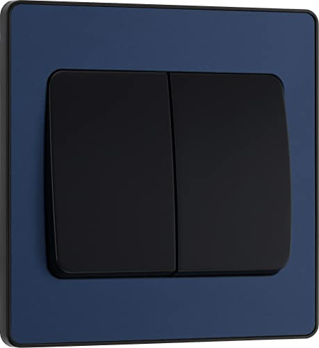 BG Interruptor eléctrico de doble pared, basculante ancho, 2 vías, placa frontal sin tornillos, bordes redondos, Evolve, azul mate, 20A, 16AX, PCDDB42WB