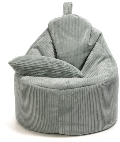 Ecopuf Puff Yoko con Relleno de Pana y cojín Incluido, puf Estilo Pitufo para Sentarse ergonómicamente, Alto y con Forma, Completo con asa cómoda