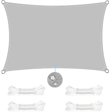 NINGESHOP Sonnensegel Wasserdicht Rechteckig 2x3m inkl Befestigungsseile, Wetterschutz Sonnenschutz (PES) Polyester mit UV Schutz für Balkon Terrasse Garten Camping, Grau Anthrazit