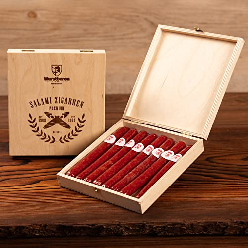 Saucisses en bâtonnets de salami dans une boîte cadeau en bois de qualité supérieure/Cadeau de saucisse pour hommes/Idée de cadeau de saucisse de qualité supérieure