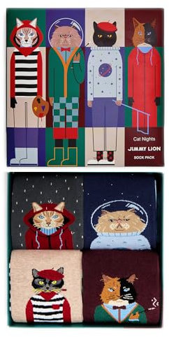 Jimmy Lion - Geschenkboxen Socken Cat Nights. Packung mit 4 Paaren Casual Stil, Socken, Größe 41-46.
