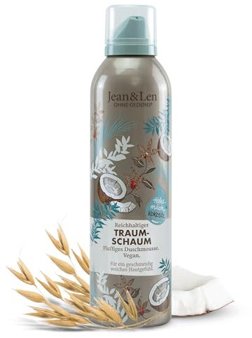Jean & Len Traumschaum Espuma de ducha nutritiva con coco y leche de avena, tecnología de gel a espuma, vitamina E y glicerina vegetal, sin parabenos ni siliconas, 200 ml