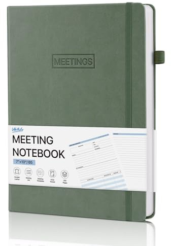 WEMATE Sidor mötesanteckningsbok för arbete med åtgärder, kontorsmaterial för mötesplanering, mötesagenda inspelning spiralanteckningsbok, grön