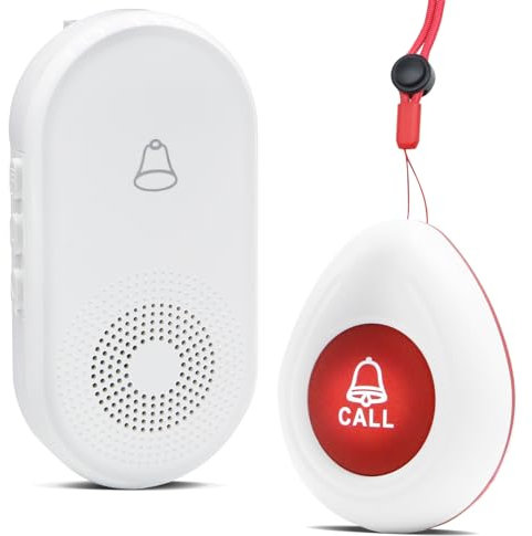 Personal Alarms for Elderly/Caregiver Pager/SOS Panic Call Button/Elderly Alarm Call Bell Button/Home Alarm System for Elderly Patient Nurse1 UK Plug-in Receiver + 1 Transmitter