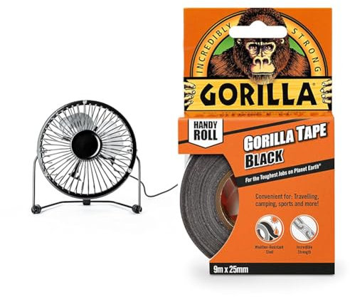 Status USB Desk Fan | 4 Inch Portable Mini Fan | Single Speed Small Fan | Black | SUSBBLKWFAN1PKB4_OOP & Gorilla Tape Handy Roll Black 9m