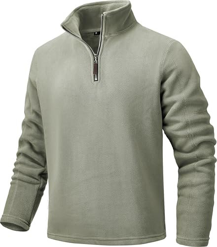 Tansozer Herren 1/4 Zip Fleece Pullover Winter Pulli Warme Sweatshirts mit Verstellbarem Kordelzug (Oliv-grün, XL)