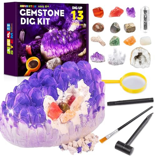 FANTICDE Ausgrabungsset für Kinder, Edelsteine Ausgraben Set mit Mineralien Steine, Geoden, Kristalle Züchten für Kinder ab 6 7 8 9 10 Jahre, Spielzeug Geschenk für Jungen und Mädchen