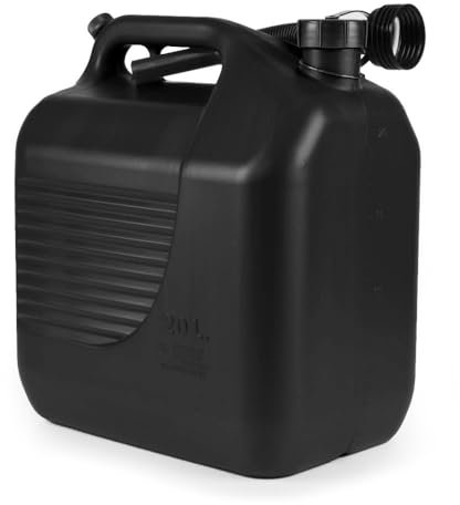 20L Benzinkanister mit Einfüllstutzen, Reservekanister Schraubdeckel, Entlüftungsventil Kunststoff Schwarz, ADR/RID/IMDG/IATA zugelassen, für leicht entzündliche, giftige, korrosive Stoffe, Made in EU