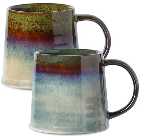 Lot de 2 grandes tasses à café en céramique - 450 ml - Grande tasse à café - Tasse à café en céramique avec anse - Tasse à cappuccino - Tasse à café en porcelaine