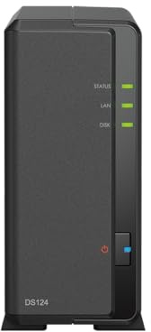 Synology DiskStation DS124 NAS Server with RTD1619B 4-Core 1.7GHz CPU, 1GB Memory, 4TB HDD Storage, 1 x 1GbE LAN Port, DSM Operating System