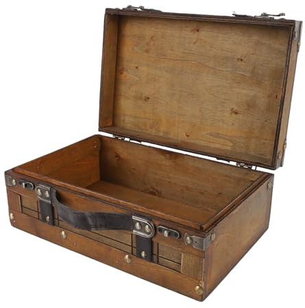 Nikou Wooden Torace Portatile Portatile Vintage in difficoltà Multifunzionale Borsetta del Bagagliaio in Legno per Vestiti Giocattoli Foto (Piccolo)