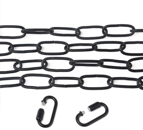FSLiving Hannger Chaîne à maillons ronds en acier inoxydable 15 mm x 35 mm Noir 6 m pour chaîne de fauteuil suspendu, chaînes de barrière et de lampe