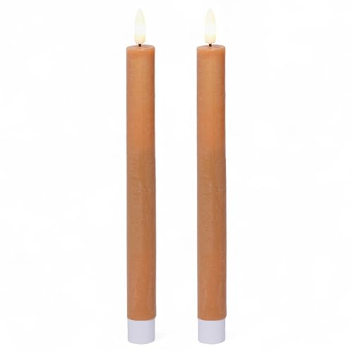 MIJOMA Bougie LED en cire véritable flamme réaliste, minuterie, fonction pile - Lumière blanche chaude aspect naturel (marron clair, surface lisse, Ø 2')