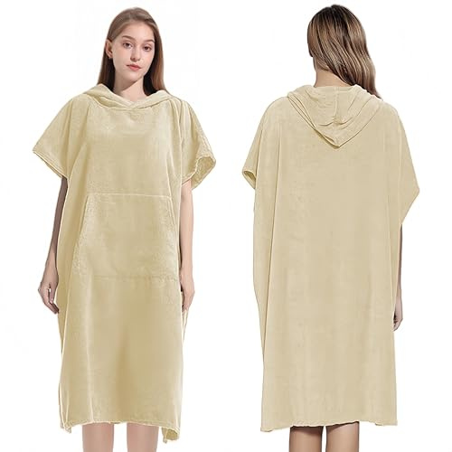 Proumhang Unisex huv med kapuschong - Snabbtorkande mikrofiber poncho & badrock för surfing,simning eller strand Perfekt som omklädningsrock,strandhandduk för män & kvinnor,Beige 80x110cm