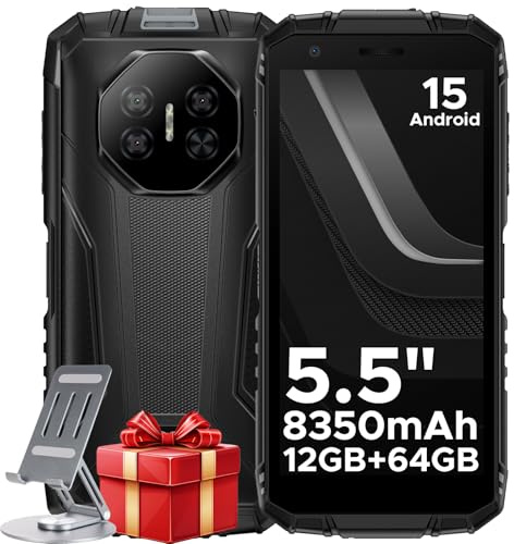 DOOGEE Fire 3 Rugged Smartphone Android 15, 5.5 IPS HD+,8350mAh,12GB+64GB/2TB Telefono Indistruttibile, 13MP+8MP,Octa Core, NFC/Face ID/GPS/OTG/3.5mm/Widevine L1/IP68&IP69/4G Dual SIM Telefono Rugged