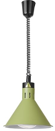 HENDI värmelampa, konisk, inkl. okrossbar infraröd lampa, justerbar höjd för att hålla maten varm, värmebrygga, matvärmare, E27-fattning, 230 V/250 W, ø 275 x (H) 250 mm, aluminium, grön