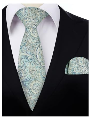 Alizeal Män 8 cm solid paisleymönstrad slips för män Jacquard klassisk formell slips och näsduk set, 919-Salvia grön + marinblå, en storlek