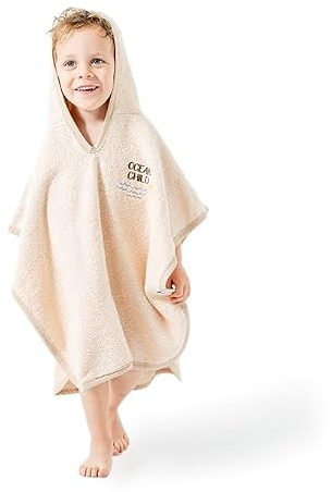 ankitoys Baby badponcho med stjärnmönster – mjuk huvhandduk av 100 % bomull – absorberande, ventilerande och hudvänlig, Beige 2, 2-3 Jahre